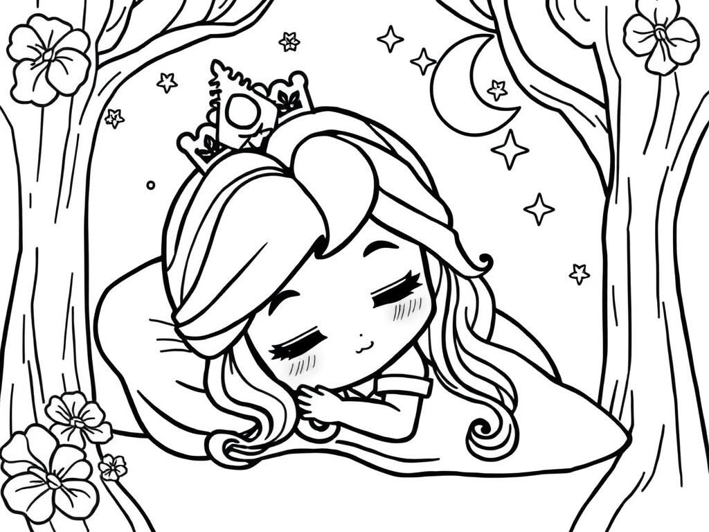 Slapende prinses onder de sterren kleurplaat