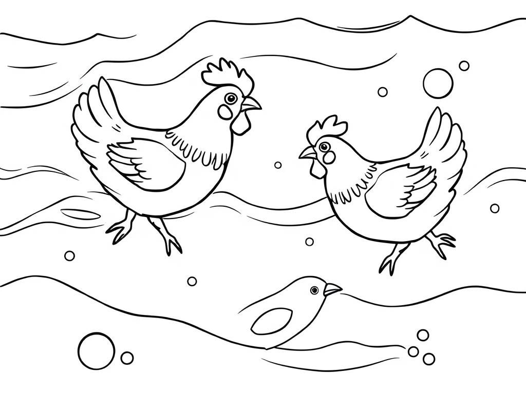 Chickens in a Field Coloring Page