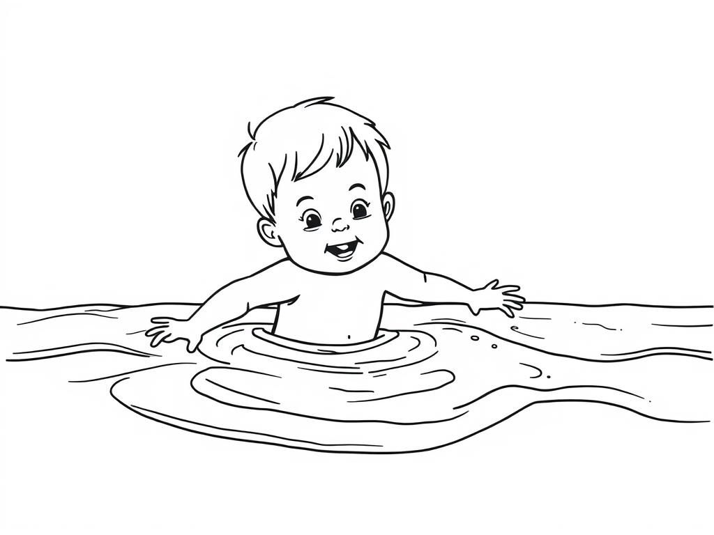 Baby in Water Coloring Page