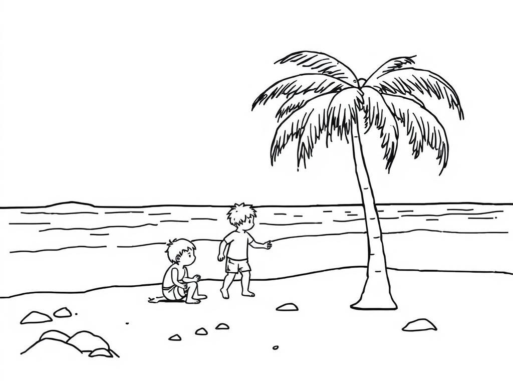Kids at the Beach Coloring Page