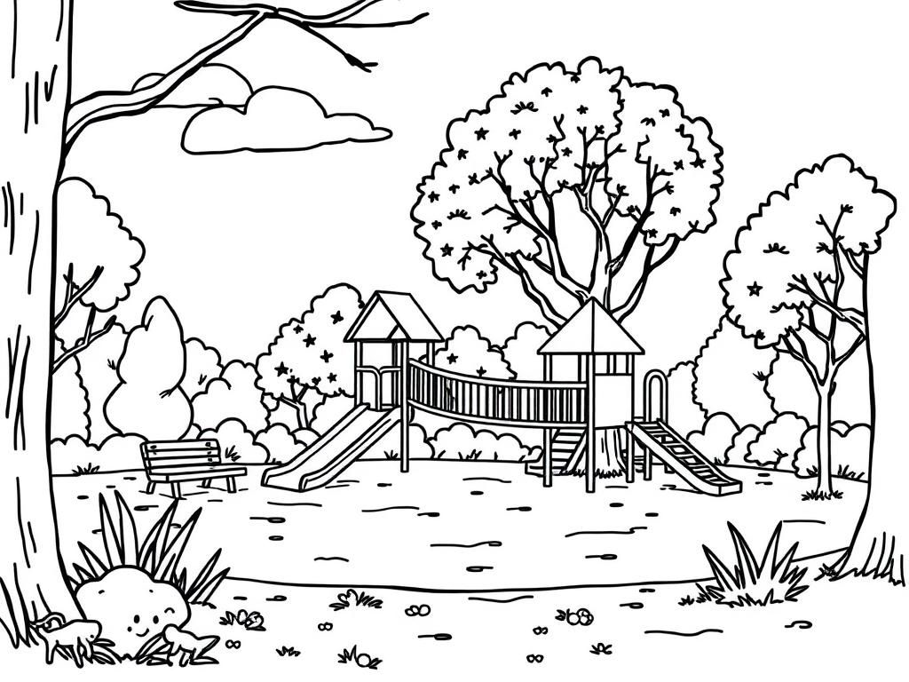 Treehouse Playground Coloring Page