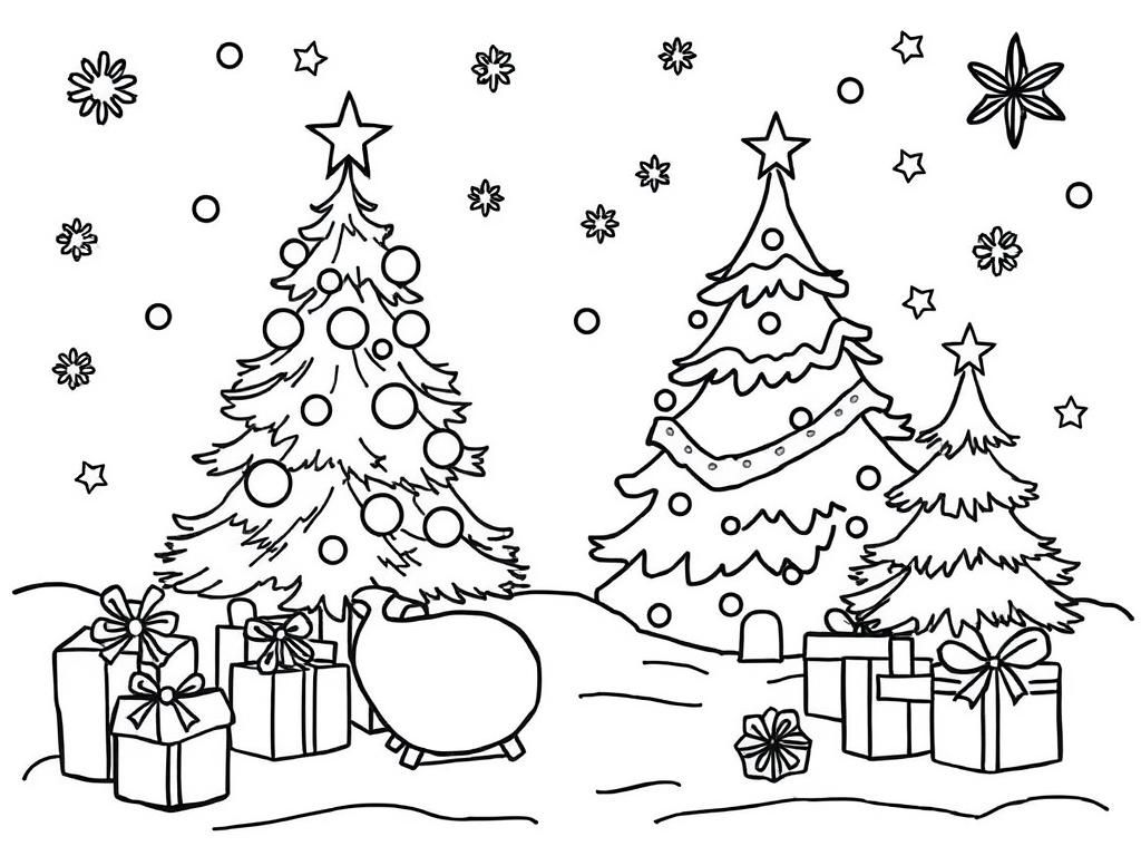 Christmas Trees and Gifts Coloring Page