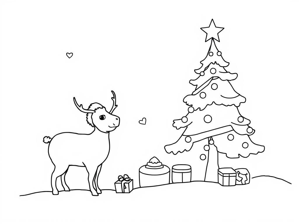 Reindeer Christmas Tree Coloring Page