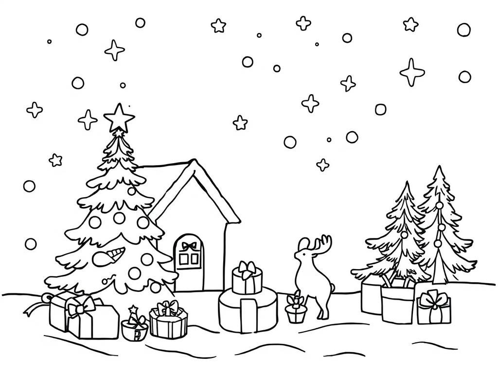 Christmas Scene Coloring Page