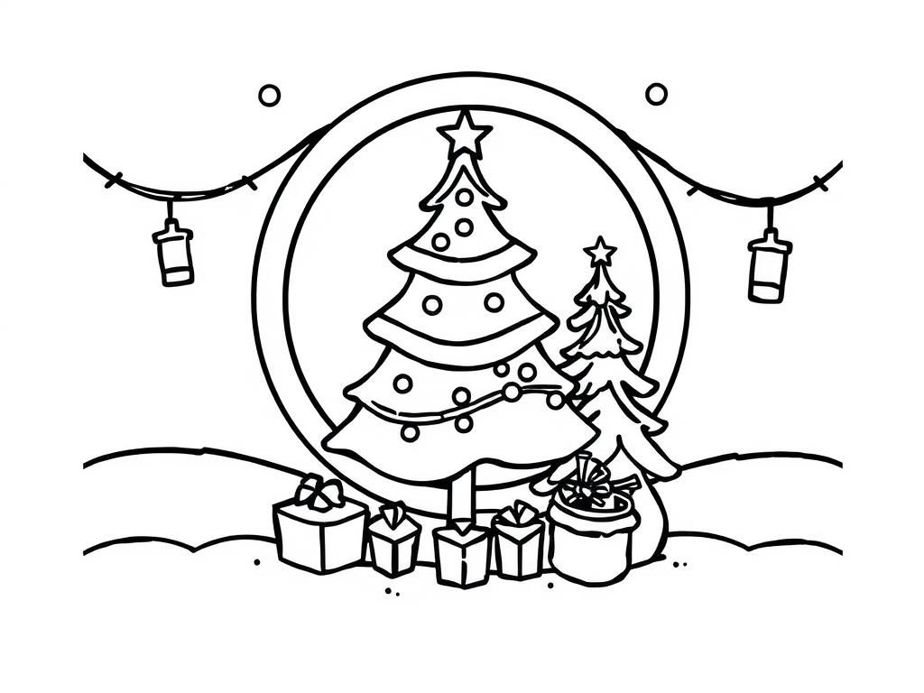 Christmas Tree Festive Scene Coloring Page