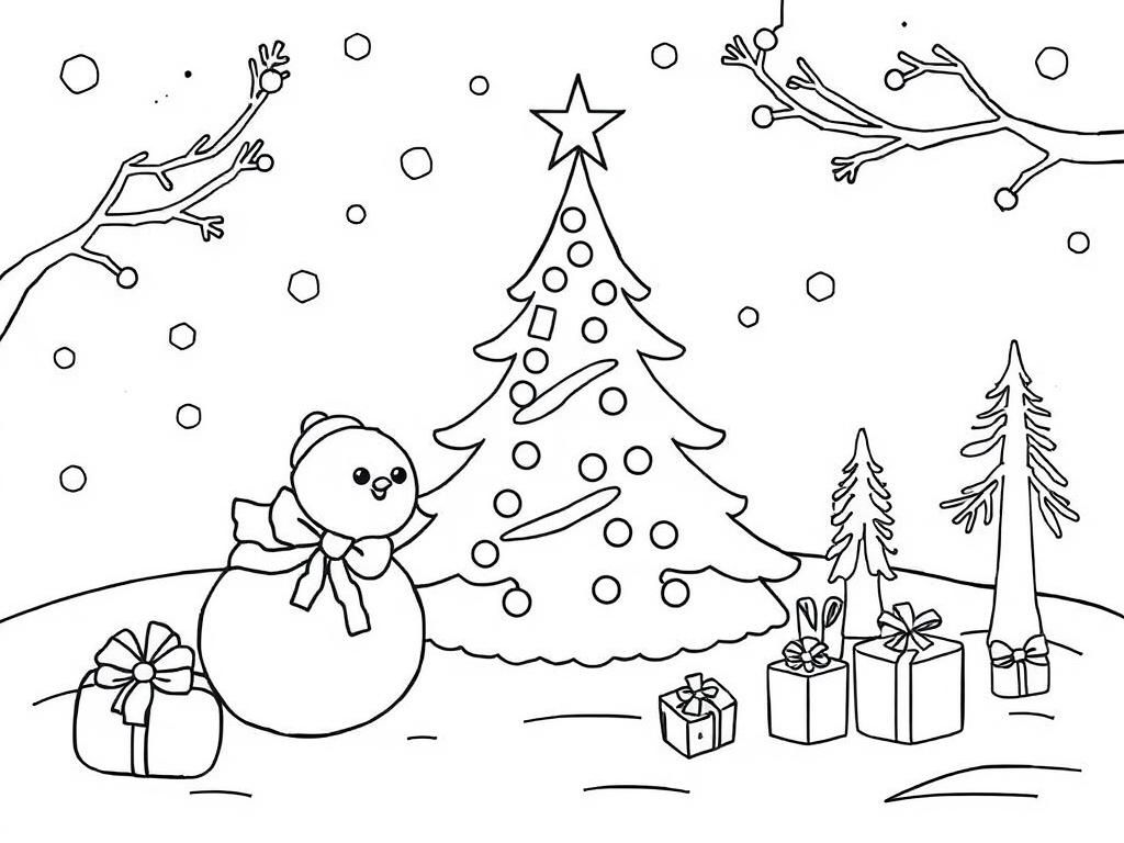 Christmas Snowman Coloring Page
