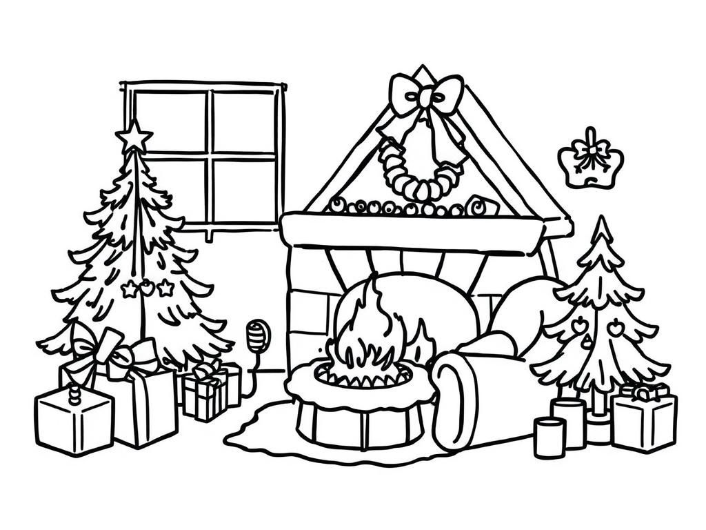 christmas coloring page depicting something cozy