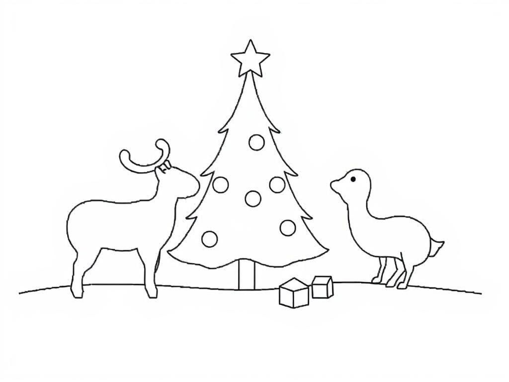 Reindeer and Dinosaur Christmas Coloring Page