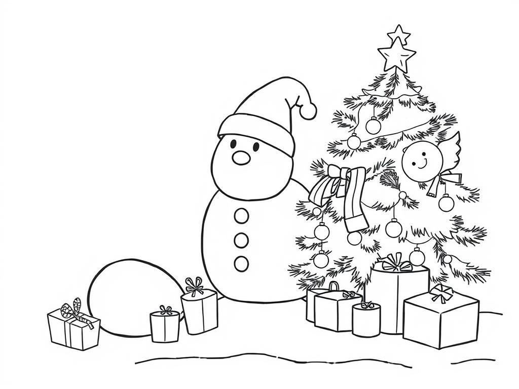 Christmas Snowman Coloring Page