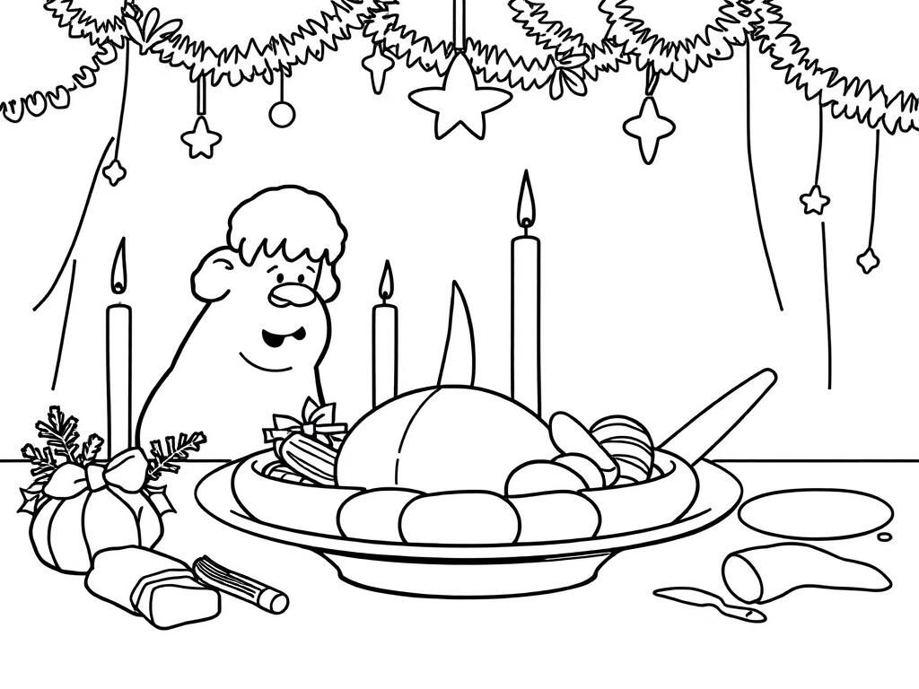 christmas dinner - Free Printable Coloring Page
