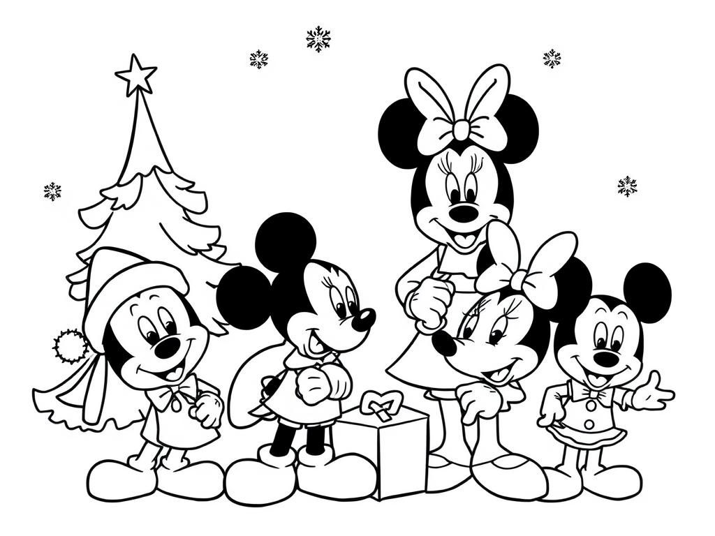 christmas disney characters - Free Printable Coloring Page