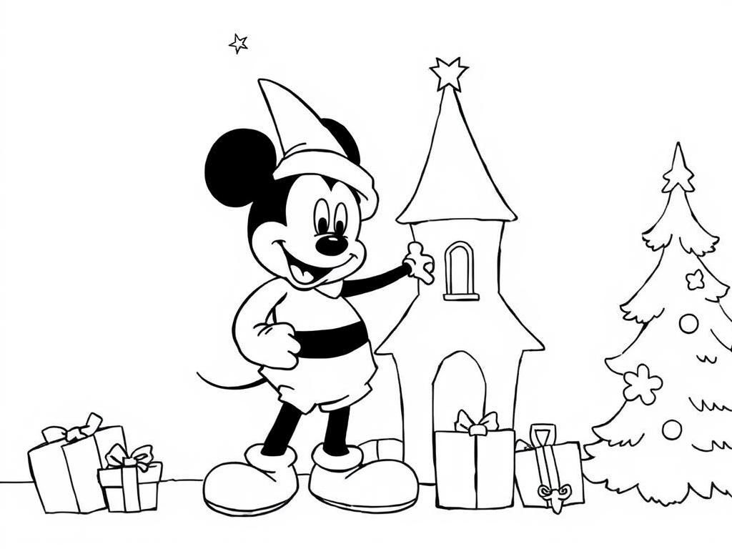 Mickey Mouse Santa Coloring Page