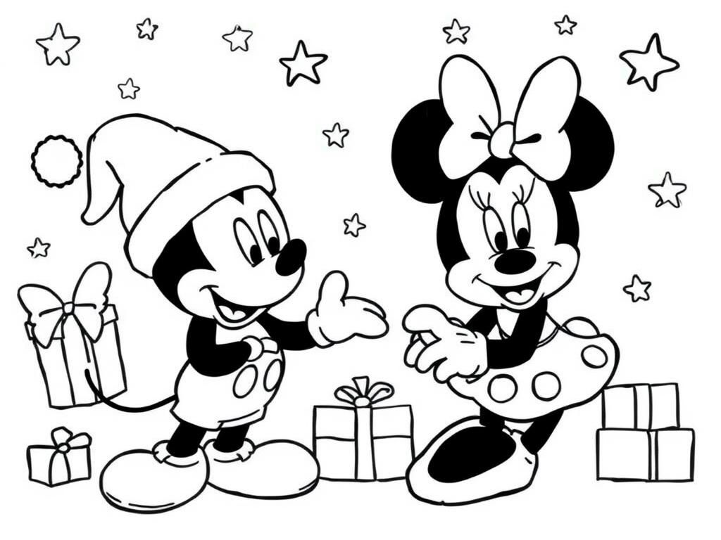 christmas disney mickey minnie - Free Printable Coloring Page