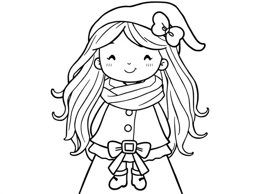 Kleurplaat lachend meisje in winteroutfit