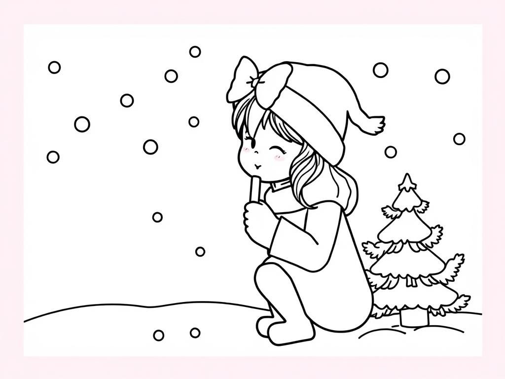Girl with Magnifying Glass Christmas Coloring Page