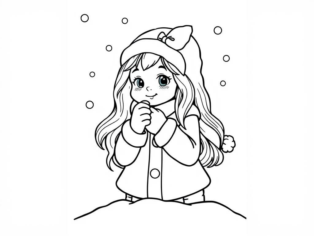 Winter Girl Catching Snowflakes Coloring Page