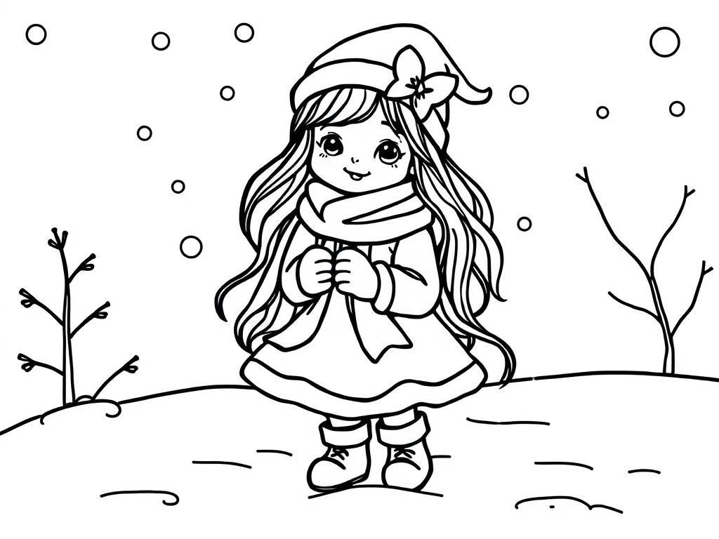 Winter Girl Snow Coloring Page