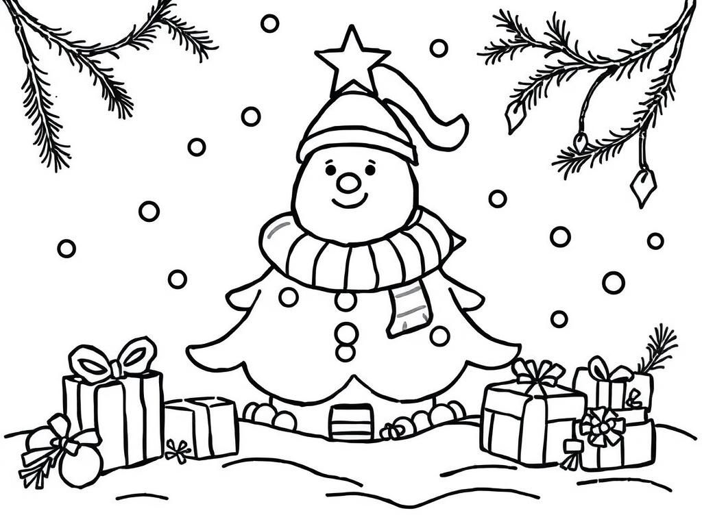 Snowman Christmas Coloring Page