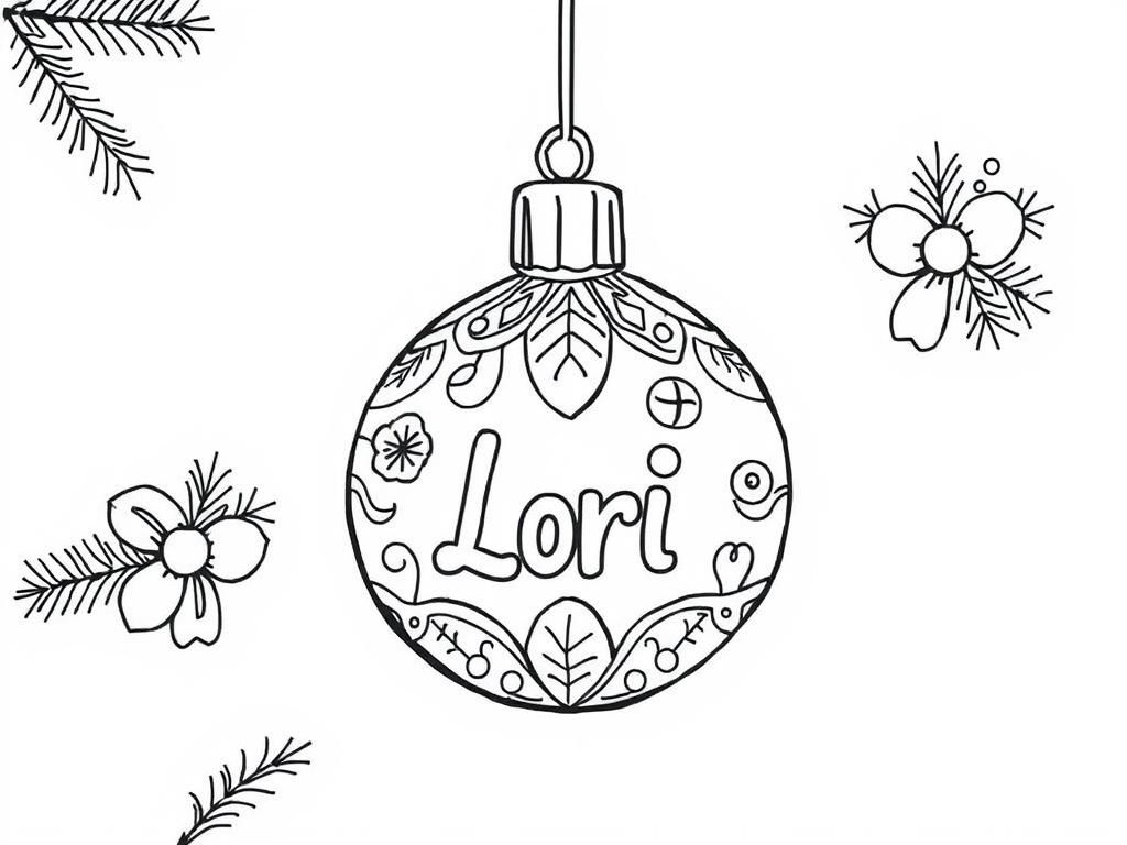 Christmas Ornament Coloring Page with Name - Lori
