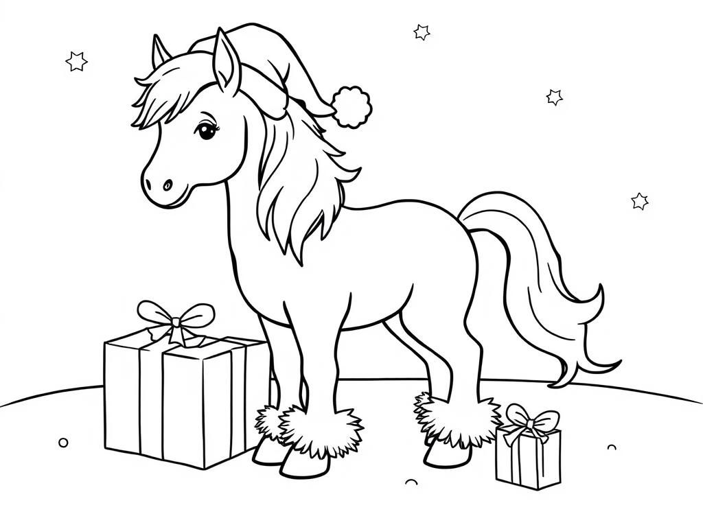 Christmas Unicorn Coloring Page