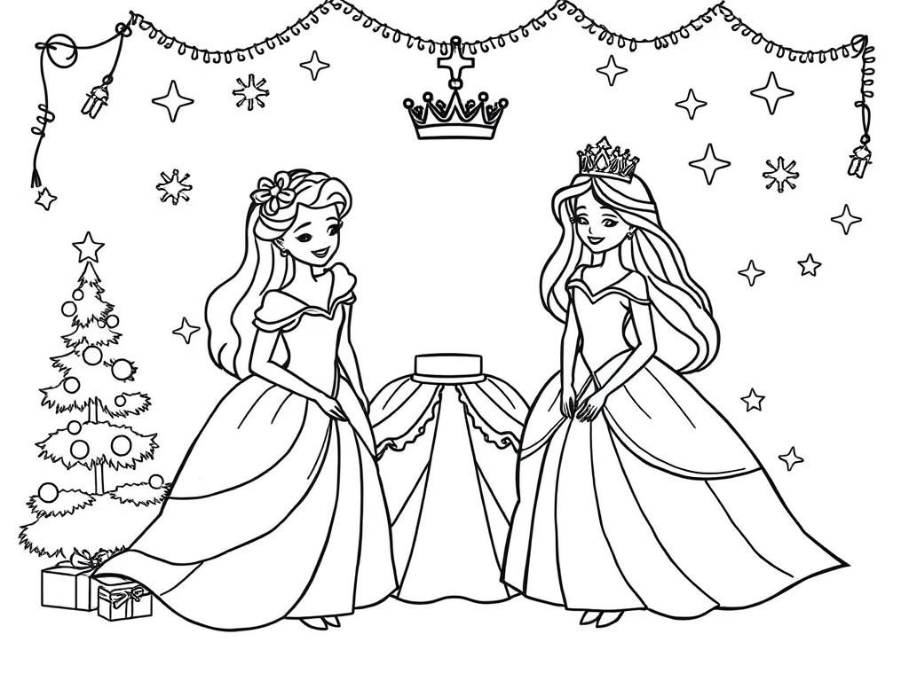 christmas princess party celebrating - Free Printable Coloring Page