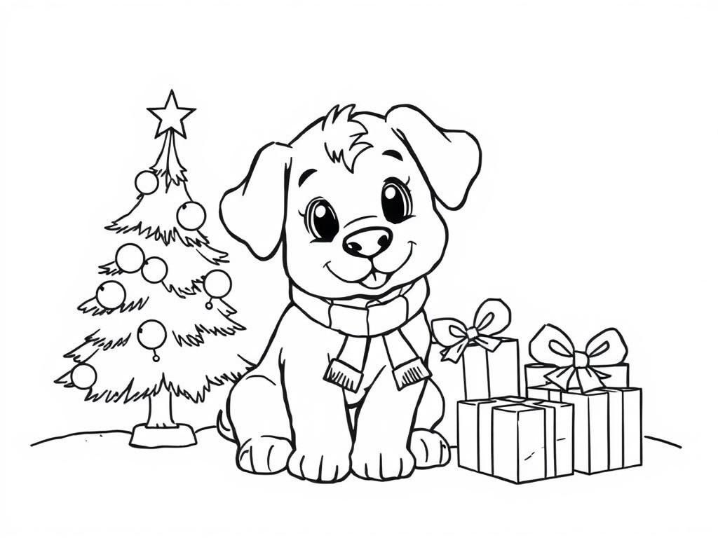 Christmas Puppy Coloring Page