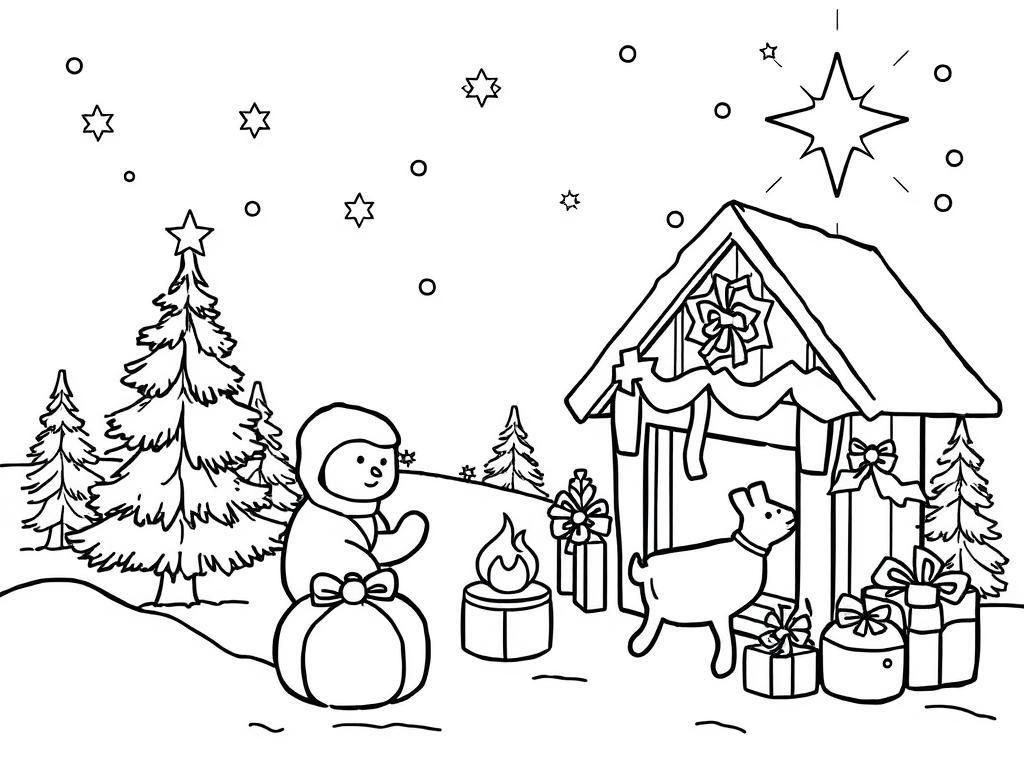 Christmas Winter Scene Coloring Page