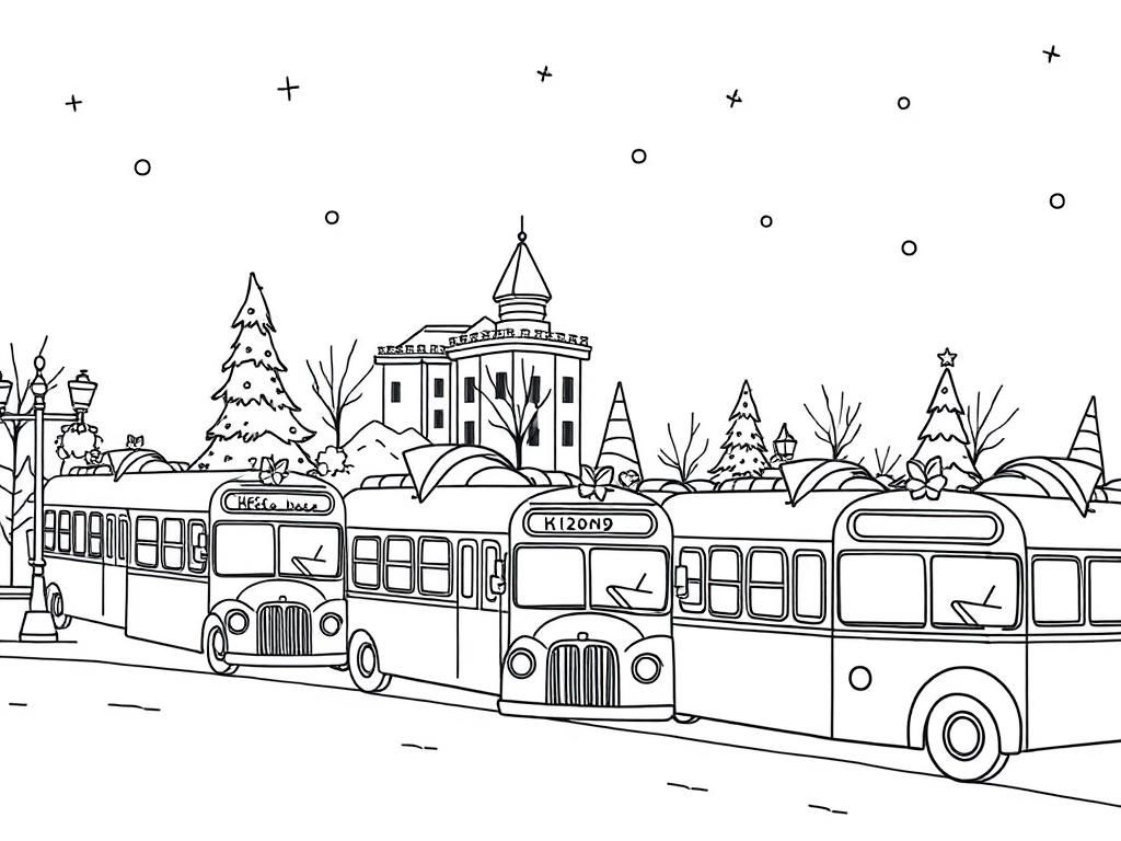 Christmas Buses Coloring Page