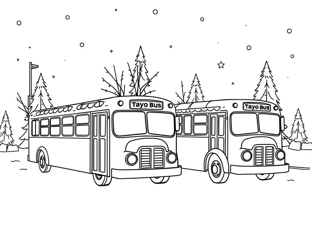 Tayo Buses Winter Scene Coloring Page