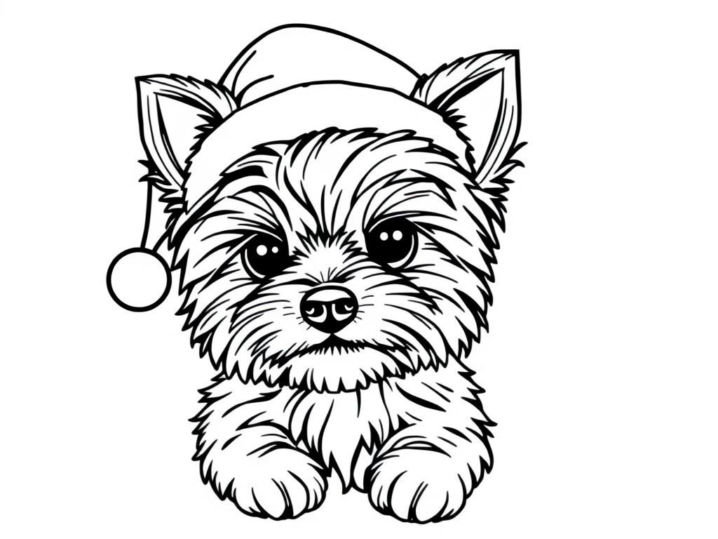 Cute Dog in Santa Hat Coloring Page