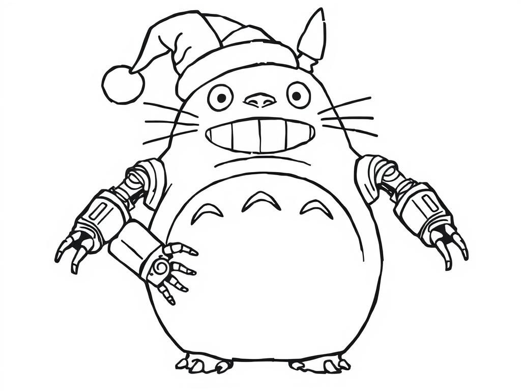 christmas totoro with cyborg arms