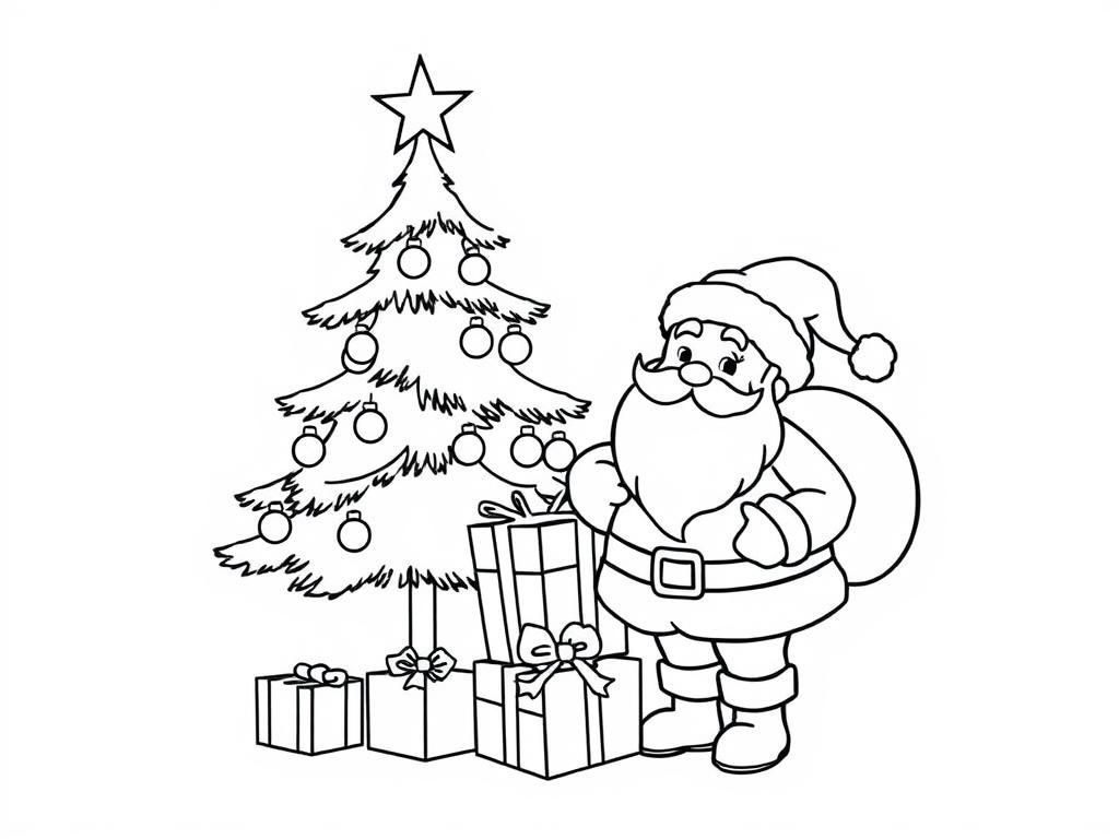Santa Claus Christmas Tree Coloring Page