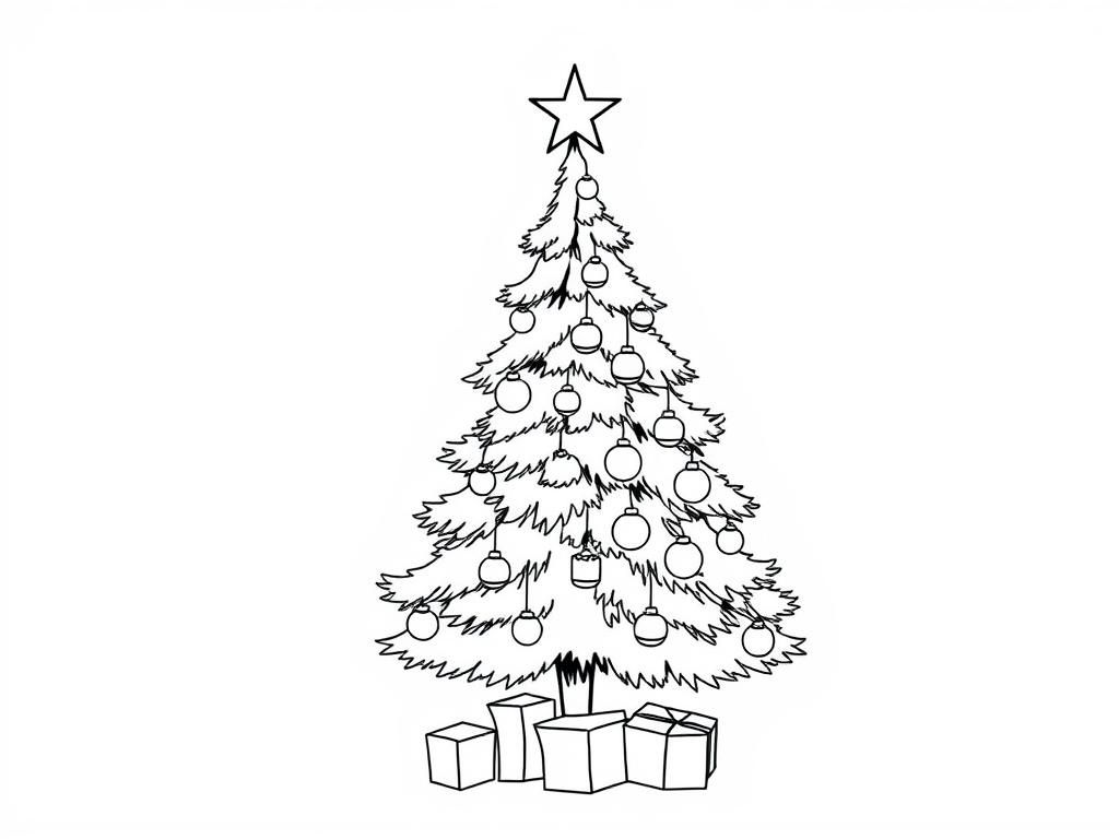 Christmas tree with decorations - Free Printable Coloring Page