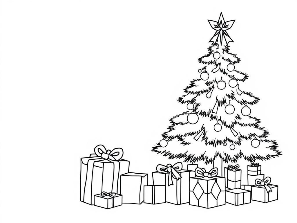 Christmas Tree and Gifts Coloring Page