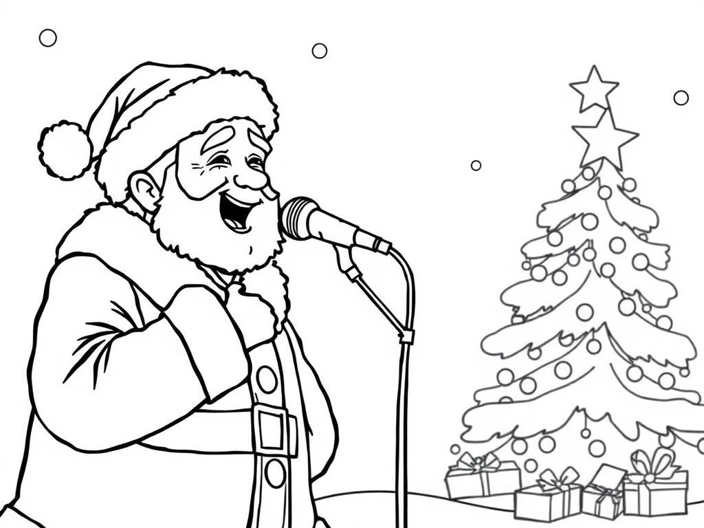 Santa Claus Singing Christmas Coloring Page