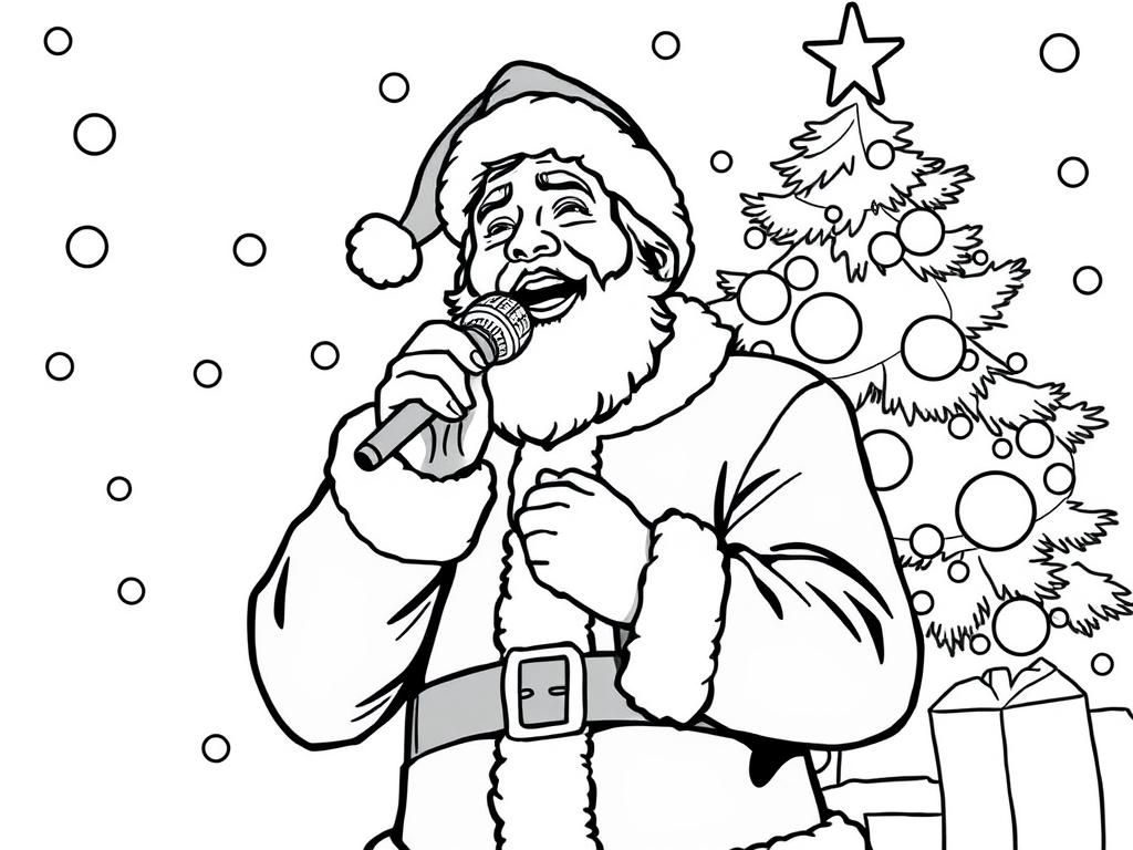 Santa Claus Singing Christmas Coloring Page
