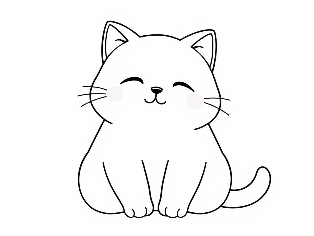 chubby anime calming cat, sitting, simple line art eye closed smiling, greyish blue low contrast soft - Free Printable Coloring Page