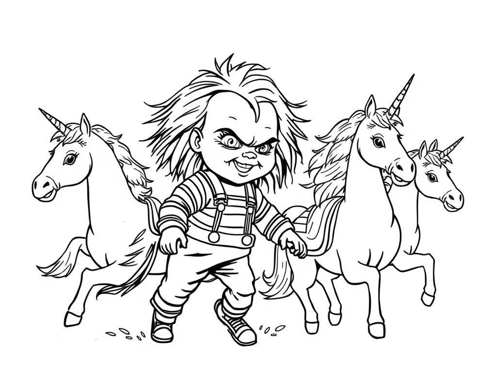Chucky en eenhoorns kleurplaat