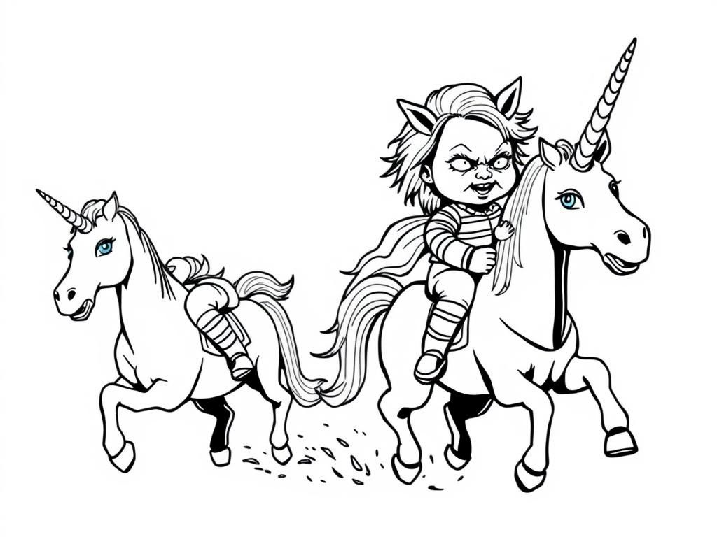 Preview of Chucky doll vs unicorn riders