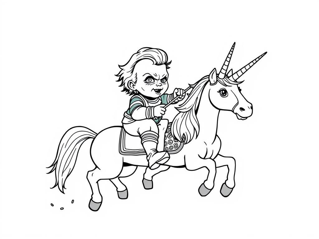 Chucky fighting unicorn riders