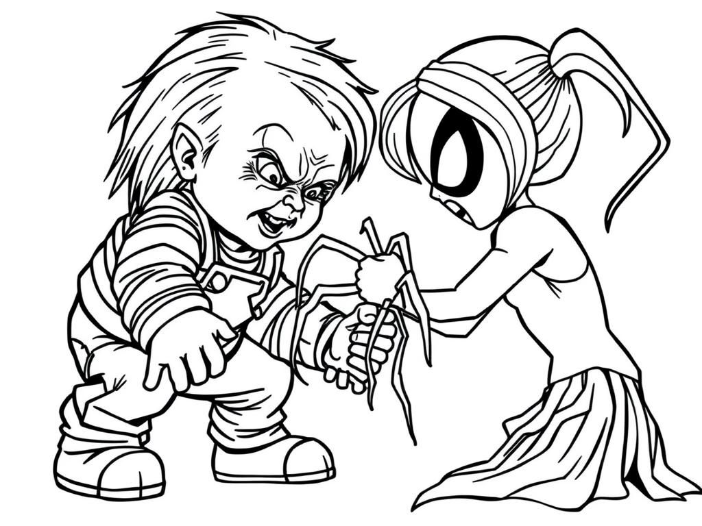 Chuckie vs. Grim Reaper: een kleurplaat met horror-iconen