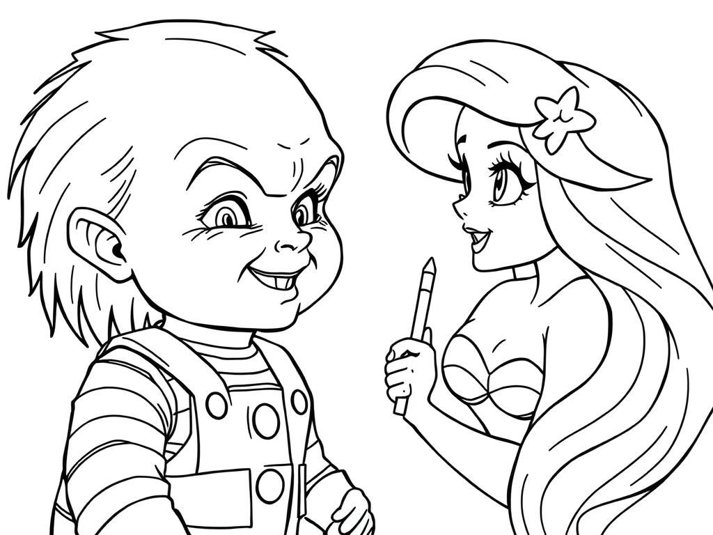 Kleurplaat Chucky en Ariel: Laat je creativiteit de vrije loop