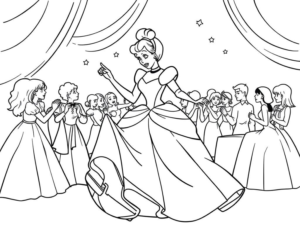 Cinderella Dancing at the Ball Coloring Page
