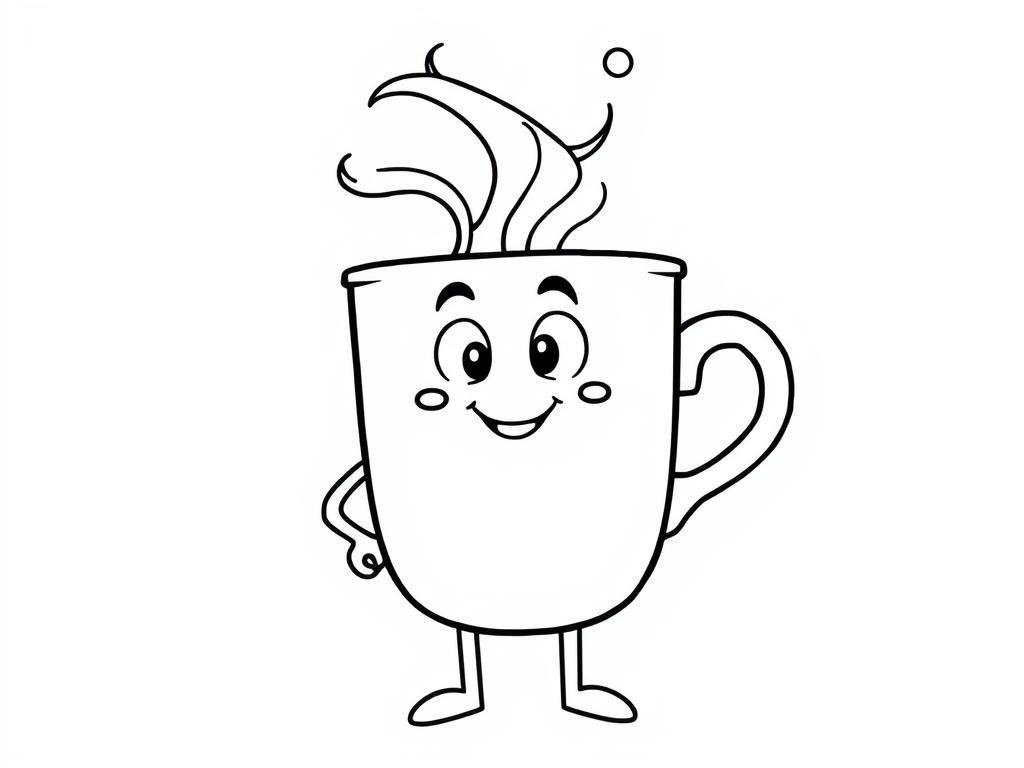 Smiling Coffee Cup Coloring Page
