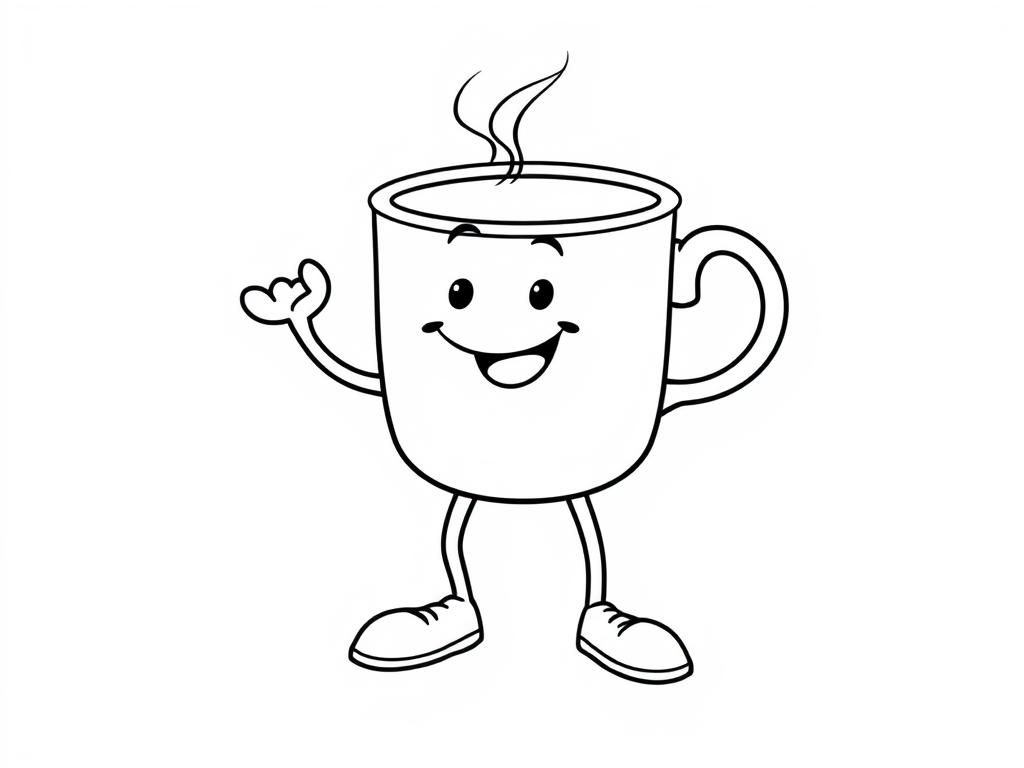 Cartoon Coffee Cup Coloring Page