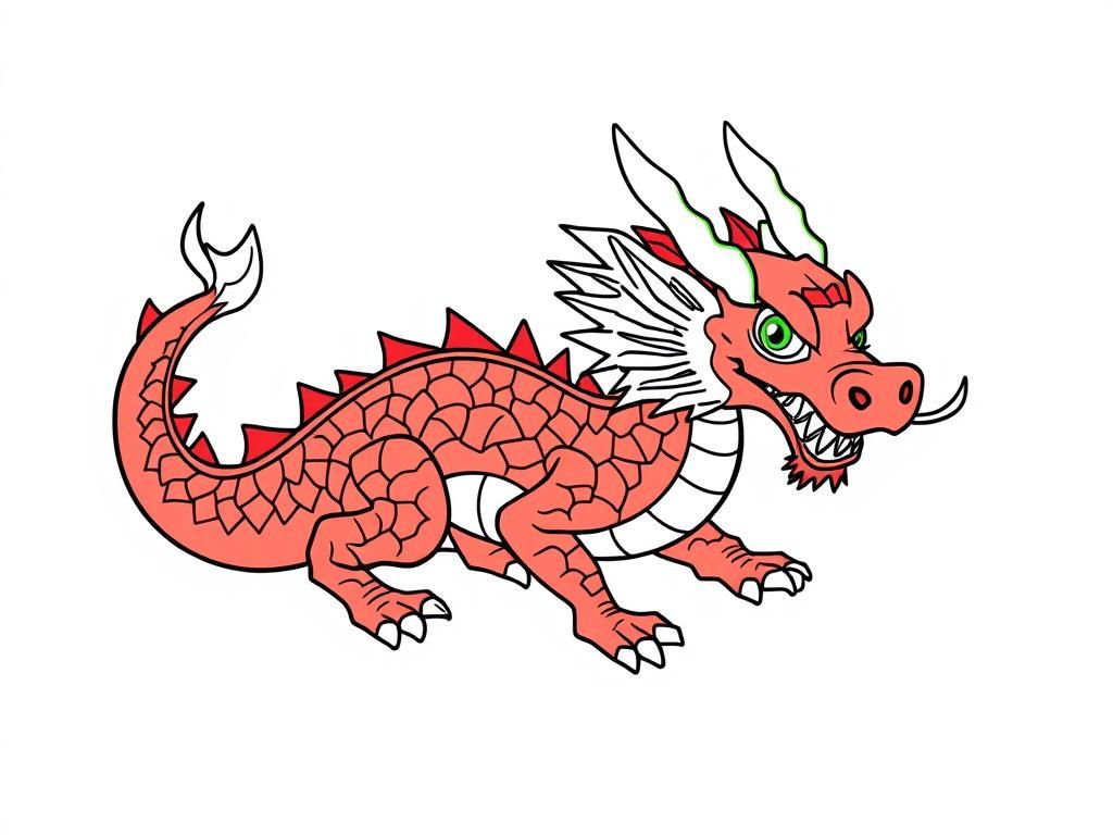 Color a beautiful dragon in red, green