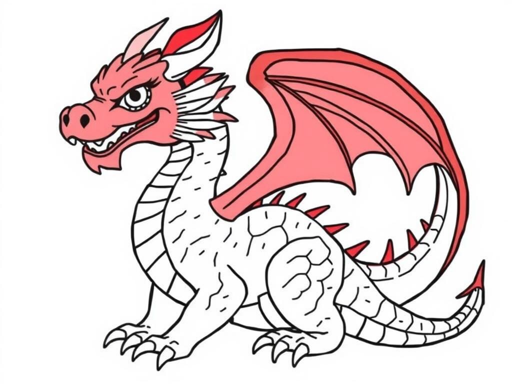 Color a beautiful dragon with red, green, blue and brown