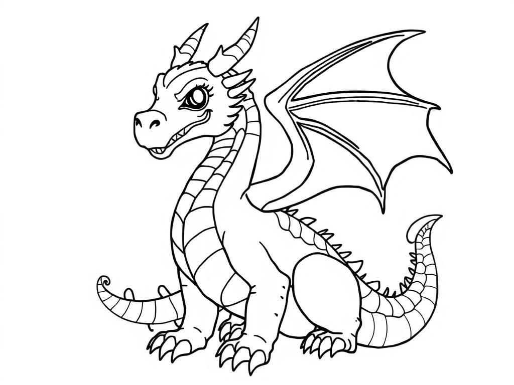 Color a beautiful dragon, with scales and wings, in this fun fantasy coloring page.