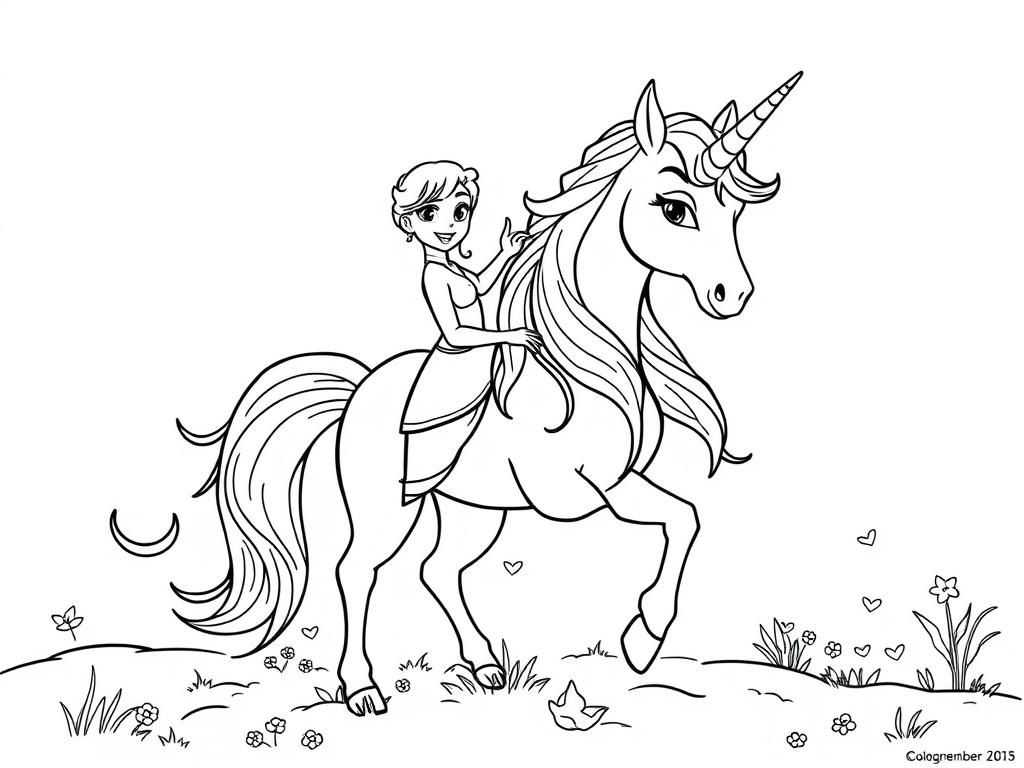 Color Elsa's magical adventure with this enchanting unicorn coloring page, perfect for kids to express their creativity