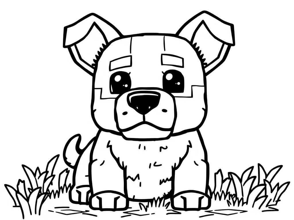Coloring page of minecraft dog with ears - Free Printable Coloring Page